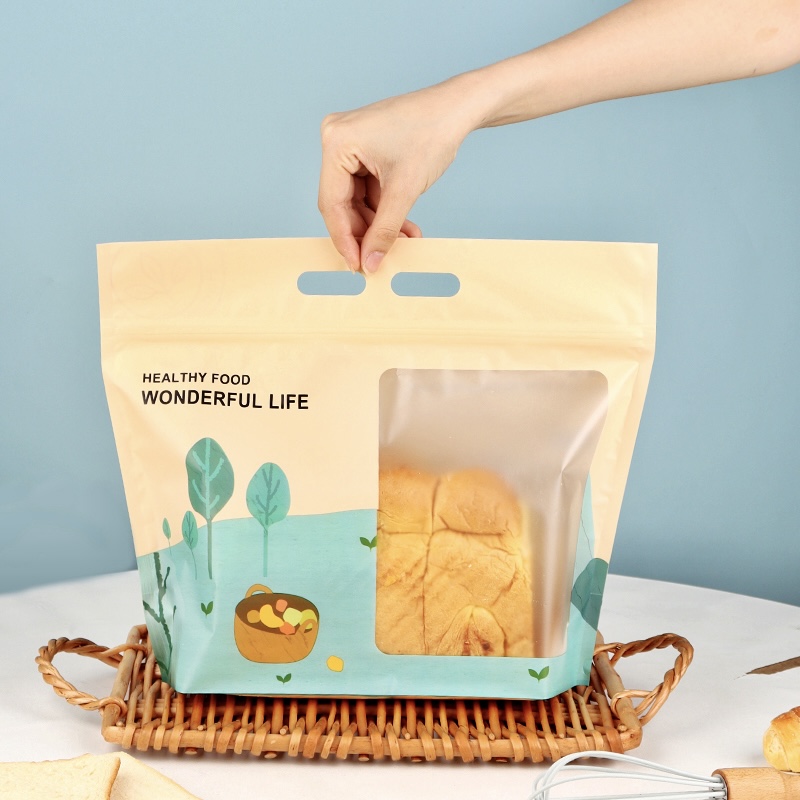 450g吐司包装袋碱水全麦面包牛轧糖零食烘焙包装袋手提自立拉炼袋