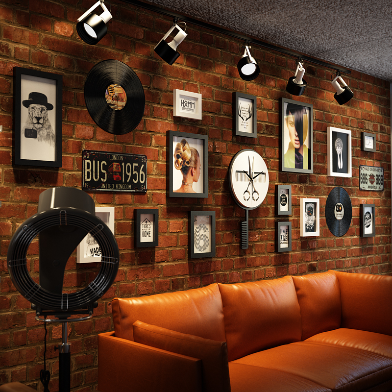 简约现代相框墙实木照片墙创意字母墙贴房间美发店装修画框挂墙