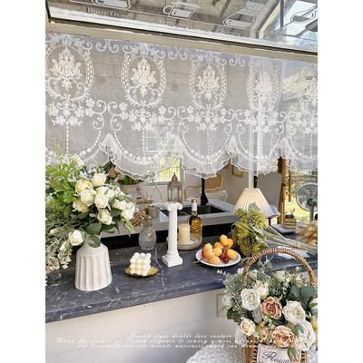 法式蕾丝门帘卧室拱形门复古窗幔隔断欧式刺绣纱帘半帘风水帘透光