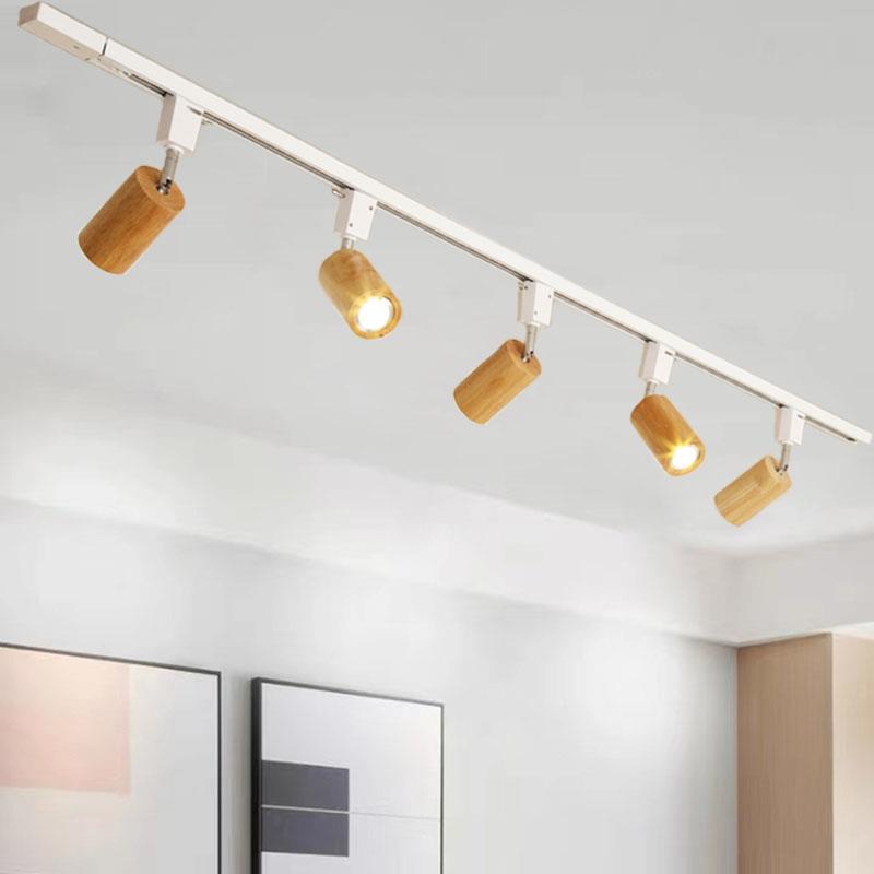 北欧原木小射灯极简家用客厅可调角度led导轨明装墙壁日式轨道灯