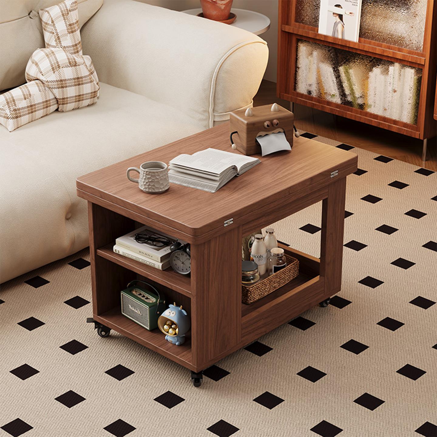 实木可升降沙发边几旋转小推车客厅家用可移动折叠茶几简约小桌子