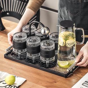 家用客厅待客喝水杯子耐热茶杯茶壶水具茶具 轻奢简约玻璃杯子套装