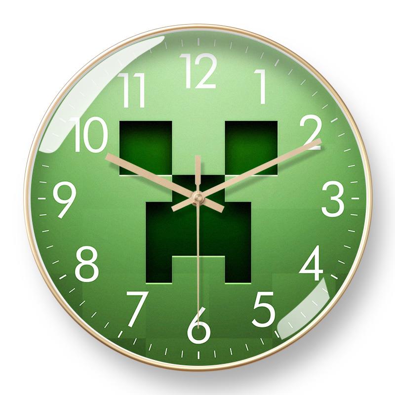 我的世界周边挂钟儿童房静音客厅餐厅自动对时石英钟电波钟表挂墙