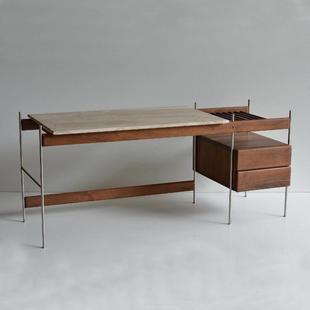 休闲丹麦卡尔不锈钢写字台办公桌工业风格 电脑桌覆古书桌与储物柜