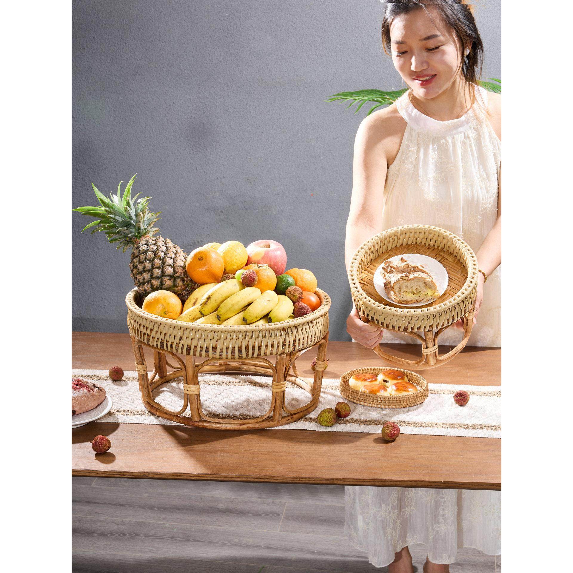 莱骏藤竹编托盘篮子水果面包茶点食物展示杯子收纳圆形盘晾晒簸箕,餐饮具,果盆/果盘/果篮,淘宝优惠券,粉丝福利购,淘宝优惠卷