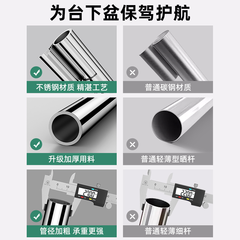 厨房台下盆支撑架水槽台面不锈钢支撑杆可调节伸缩杆固定托架承重