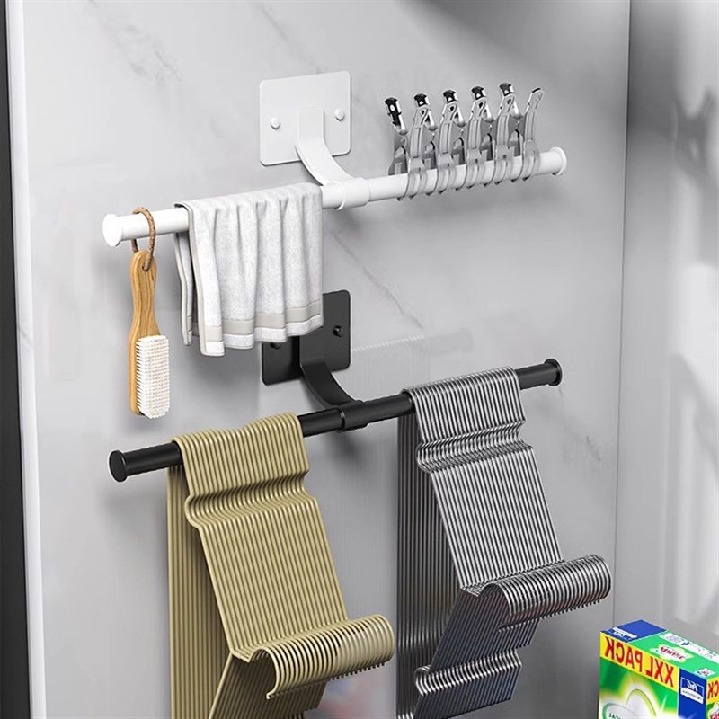 放晾衣架收纳神器阳台免打孔家用墙上壁挂式多功能室内挂杆整理架