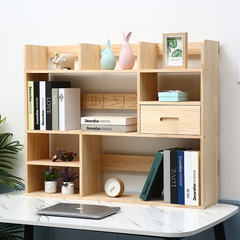 书桌面书架简易实木桌上置物架办公用多层木质收纳架学生宿舍简约