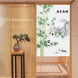 新中式竹报平安门帘富贵竹隔断客餐厅布帘玄关遮挡开运厨房卫生间