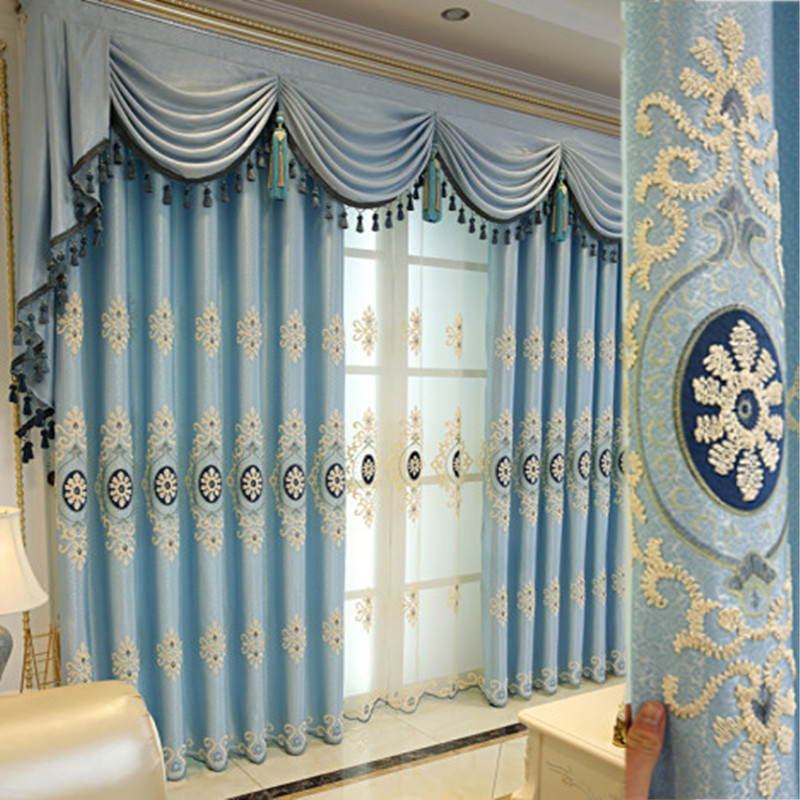 定制欧式简约高档窗帘遮光客厅卧室成品提花刺绣花布料落地窗纱布
