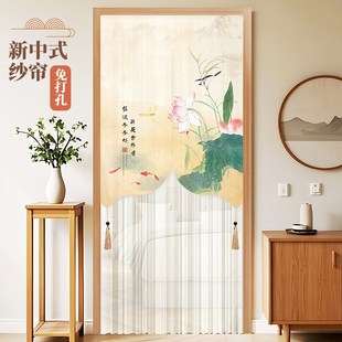 中式 饰帘家用防蚊帘免打孔帘新 门帘四季 隔断帘遮挡帘印花双纱帘装