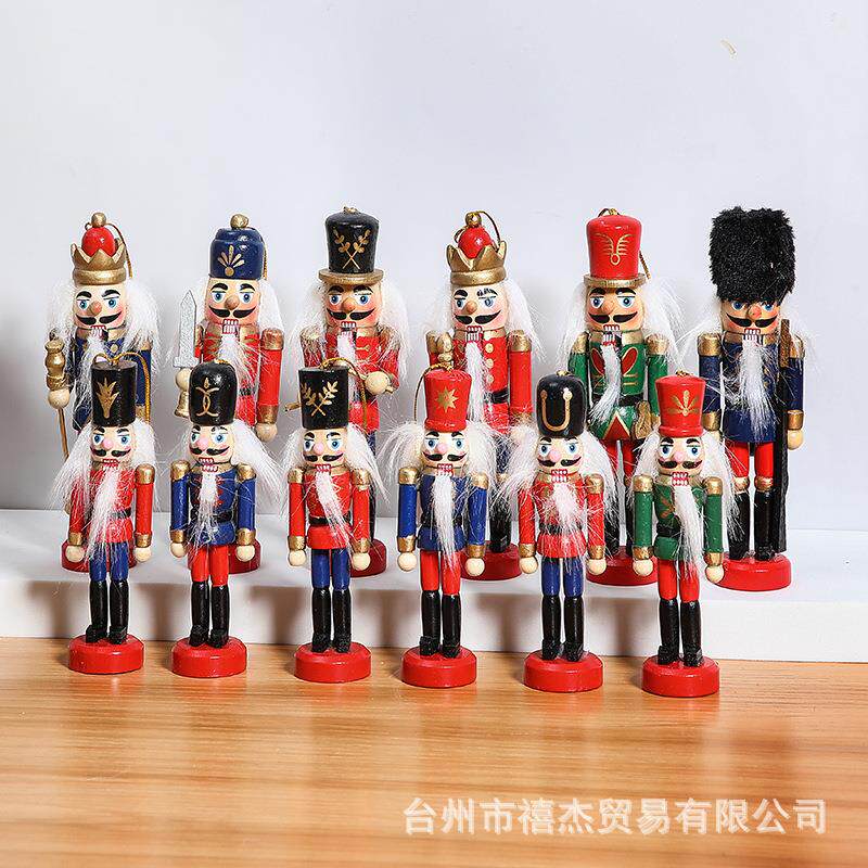 跨境卡通白胚彩色木制胡桃人仪仗队夹子木偶士兵工艺品木摆件现货