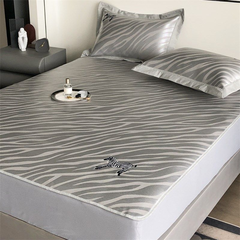 A类凉感抗菌防螨提花冰丝养生席床笠款凉席三件套可机洗1.5m1.8米