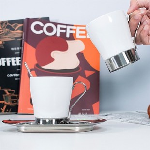 304不锈钢杯托连杯镀银咖啡器具套装镀金奶茶伴侣英式下午茶欧式