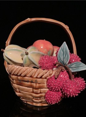 石湾公仔陶瓷水果篮摆件玄关客厅电视柜植物装饰品乔迁新居送礼品