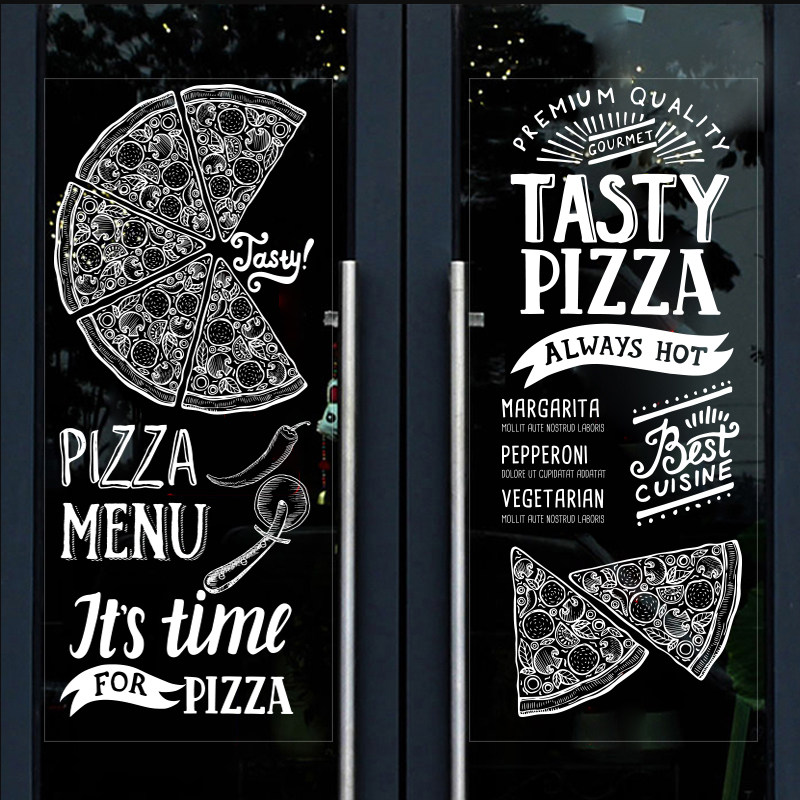 定制创意披萨pizza美食店铺橱窗玻璃门透明贴膜磨砂静电玻璃贴饰
