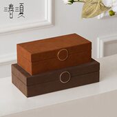 高级感高档高级绒装 摆件大地色植高档饰品 饰盒卧室绒布首饰盒软装