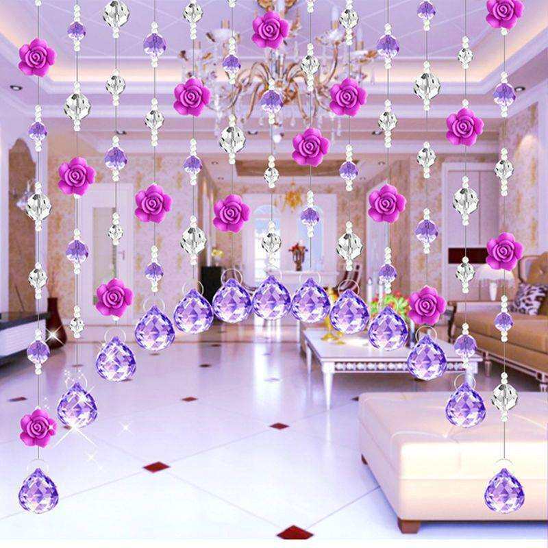 玫瑰花水晶珠帘婚房过道风水隔断全套免打孔房间玄关客厅卧室门帘