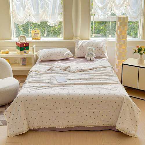 夏季新款针织棉双层纱家用床上用品夏被四件套学生宿舍清新单夏被