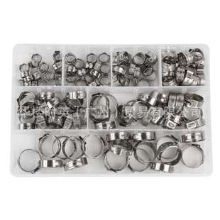 140PCS盒装单耳环箍不锈钢卡箍 密封管夹7种规格单耳无极弹性箍圈