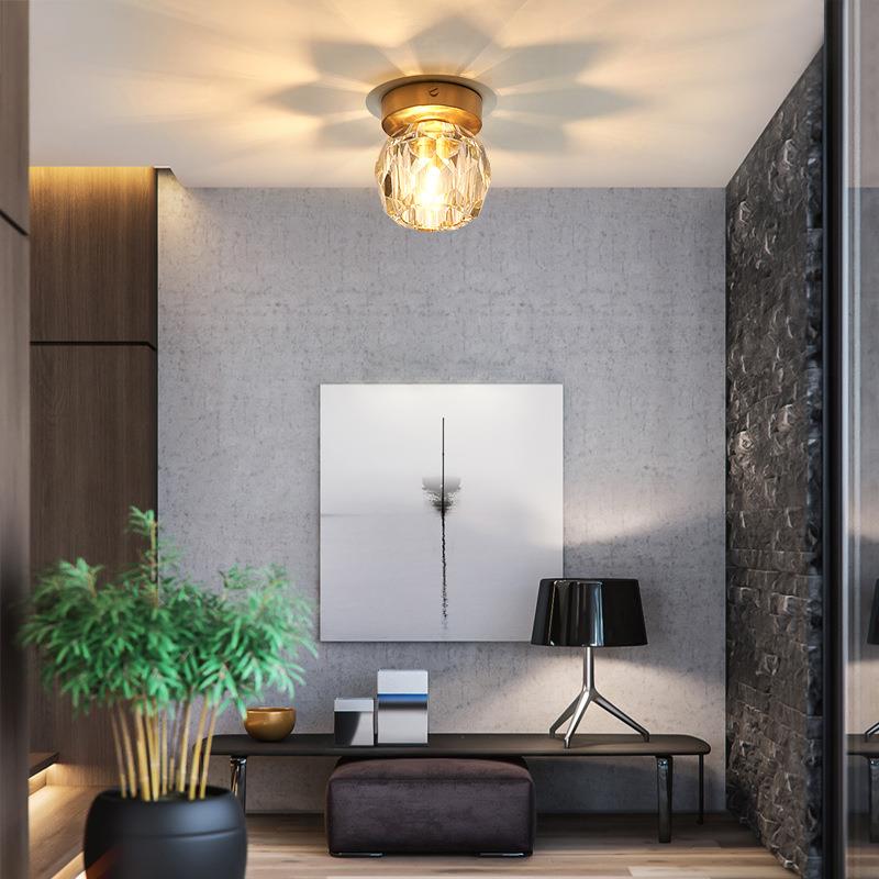 全铜吸顶明装筒灯led轻奢大水晶客厅天花灯家用玄关过道灯走廊灯