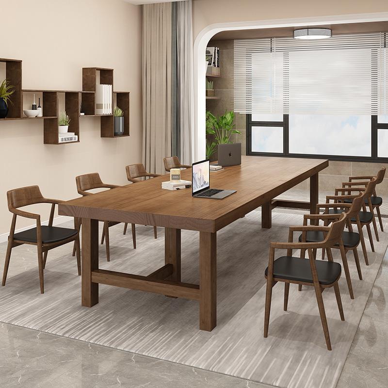 实木办公桌简约老板书桌职员电脑工作台多人学习办公室长条会议桌