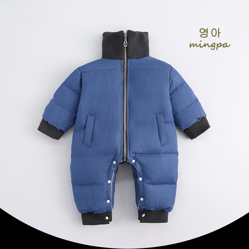 婴儿衣服冬季羽绒服男童洋气时尚连体衣小月龄宝宝加绒加厚外出服