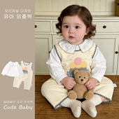超萌周岁爬服卡通哈衣休闲两件套外出服 新款 女宝宝春季 连体衣套装