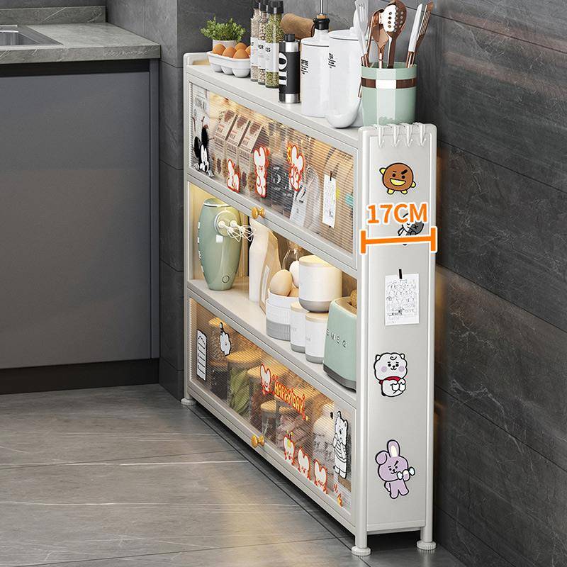 厨房置物架超薄墙边小窄柜落地多层带门极窄储物收纳靠墙侧边薄柜