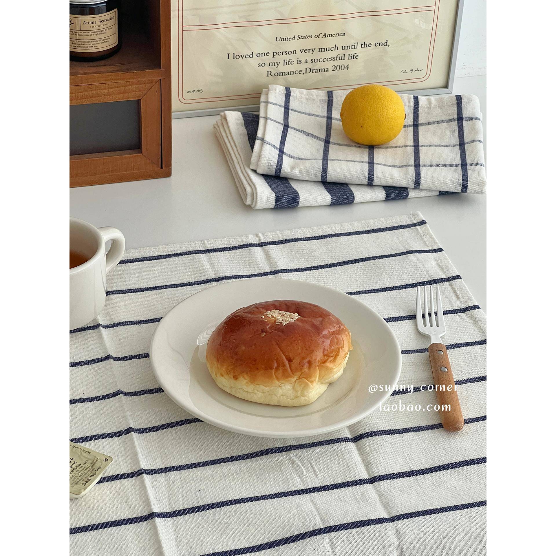 日式简约条纹格子布艺餐垫长方形餐布隔热垫ins风桌垫茶巾西餐垫