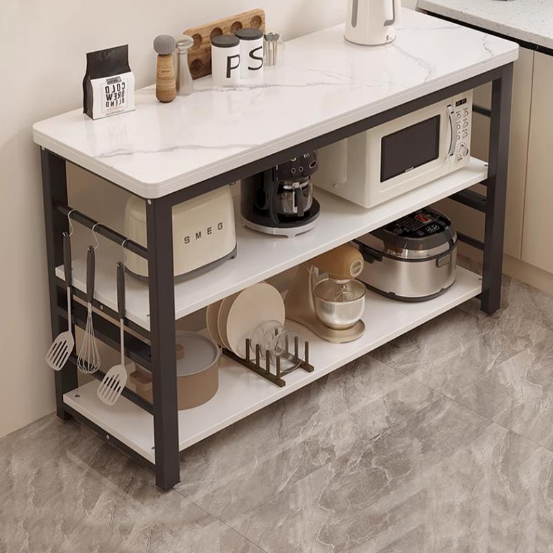 岩板厨房置物架落地多层微波炉收纳窄架切菜桌工作台多功能餐柜
