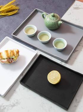 托 托盘长方形蓝色灰色茶盘美容院专用客房酒店彷木纹密胺茶盘绿