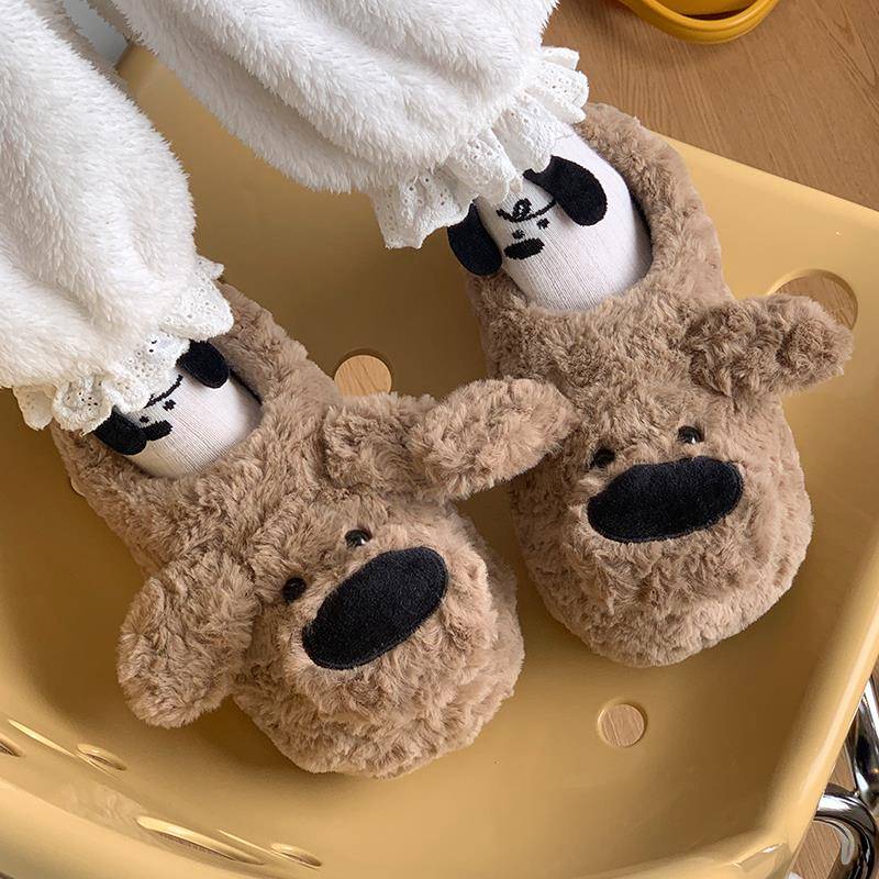 踩屎感可爱憨憨大鼻狗棉拖鞋男女情侣冬外穿防滑室内保暖棉鞋秋千