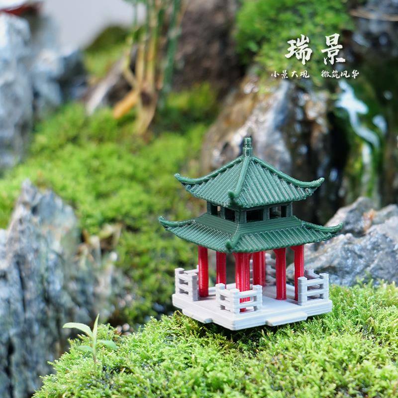 微景观盆景造景摆件水陆缸假山水景小摆件中式古建筑模型鱼缸凉亭