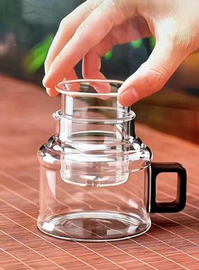 迷你玻璃墩墩壶茶水杯男女士个人专用家用小巧透明泡茶壶茶水分离