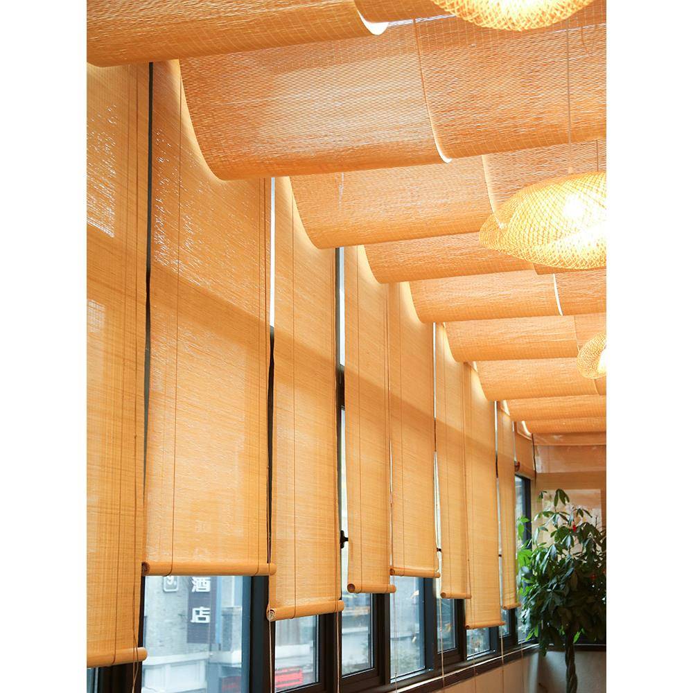 定制竹帘卷帘阳台升降竹卷帘遮阳窗帘餐厅民宿办公室卷拉式竹窗帘