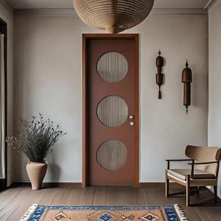 中古风洞洞门实木复合烤漆门卧室门房间门中式胡桃色卫生间厨房门