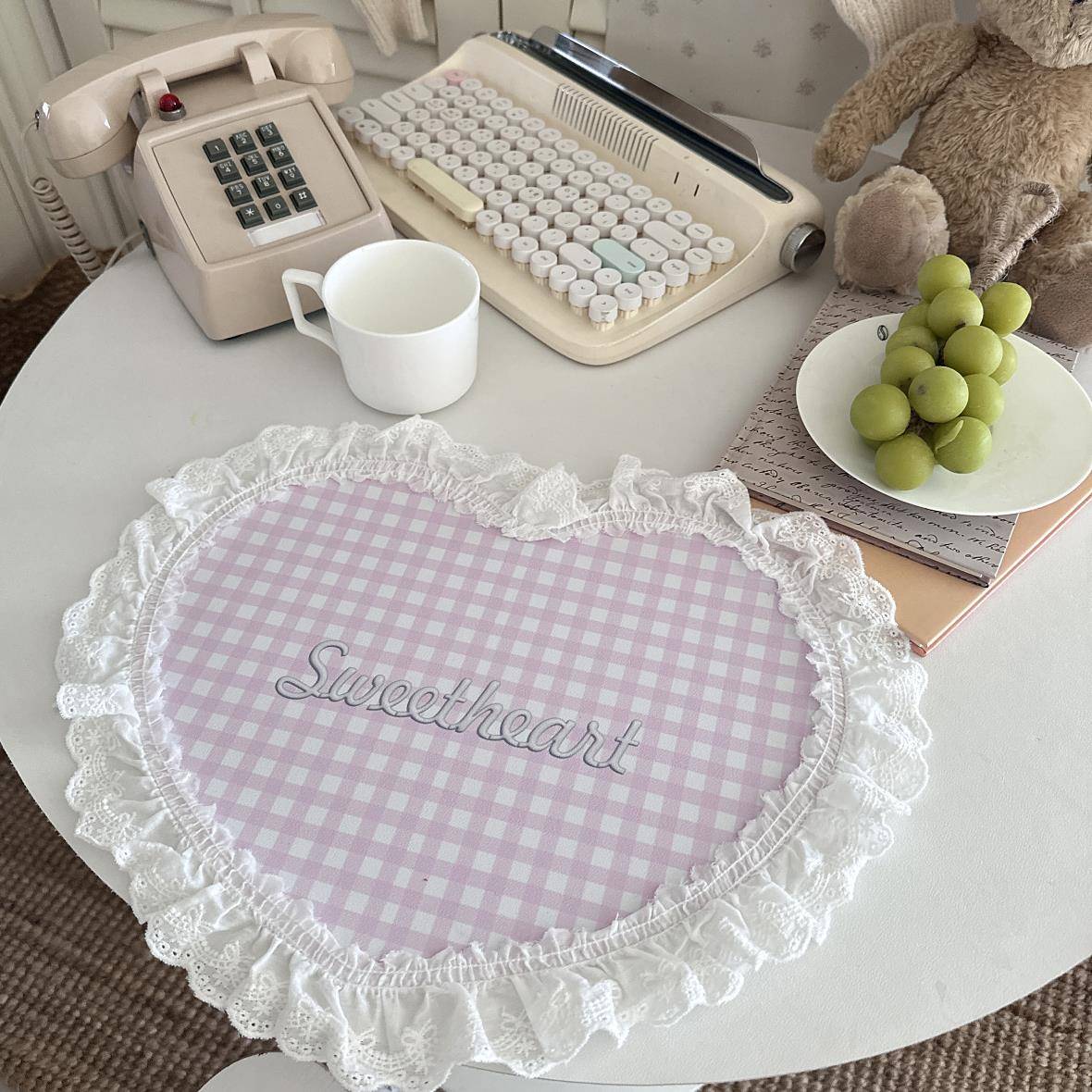 ins少女心花边爱心餐垫隔热垫可爱粉色公主甜美西餐厅桌垫小清新