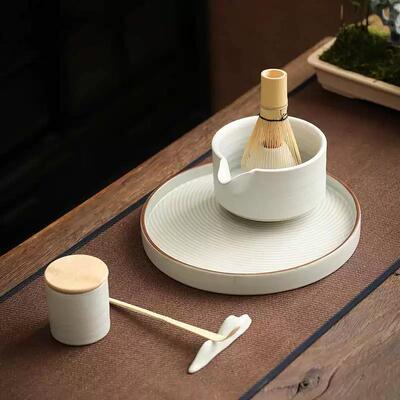 景德镇茶筅竹抹茶刷子工具茶碗带流嘴茶具套装粗陶盘茶道配件器具