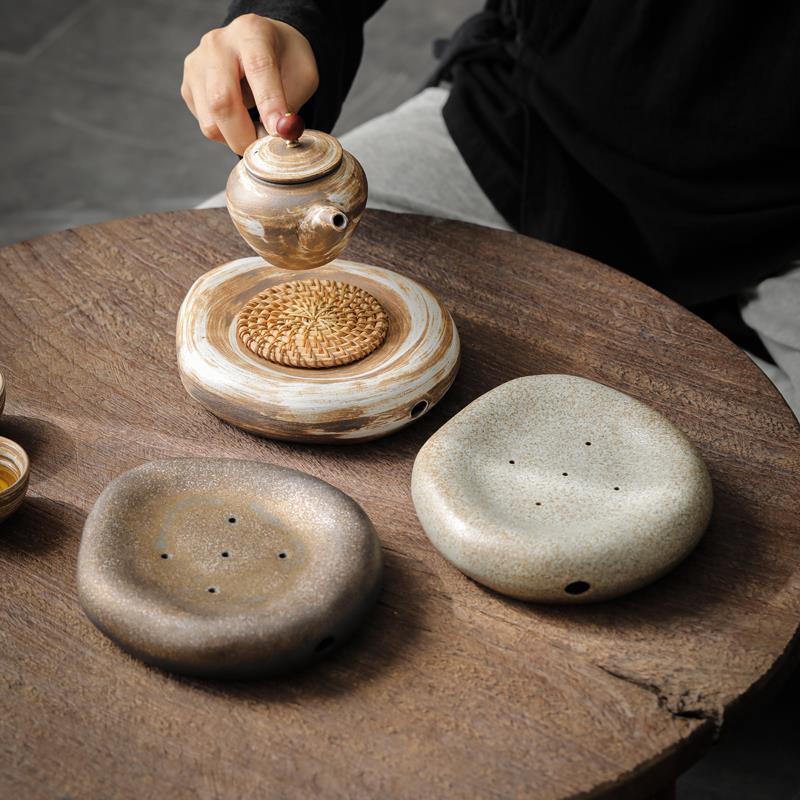 中式粗陶壶承干泡台家用茶壶垫子储水茶托盘陶瓷小型茶盘茶承底座