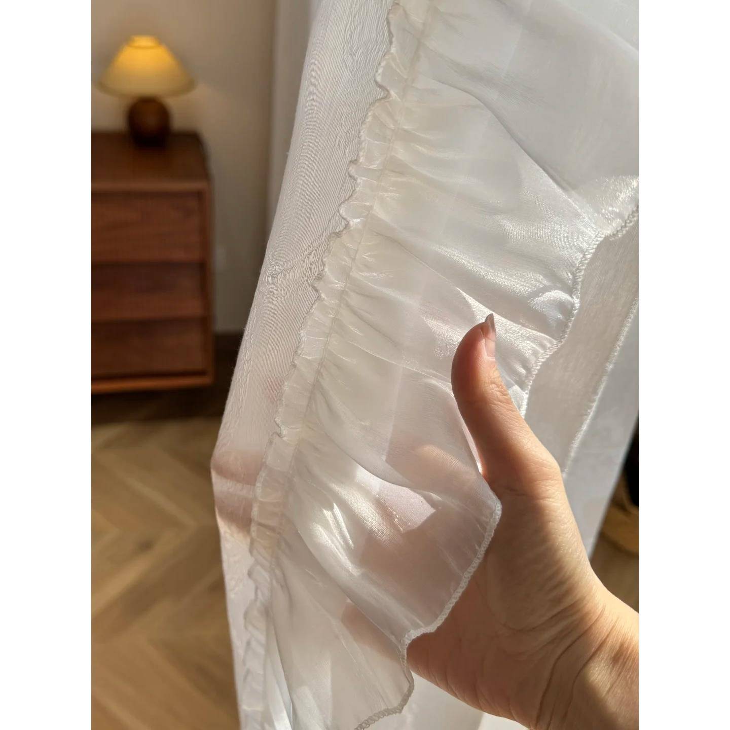 新款简约法式窗帘花边白色纯色奶油风光泽感纱帘装饰木耳花边辅料