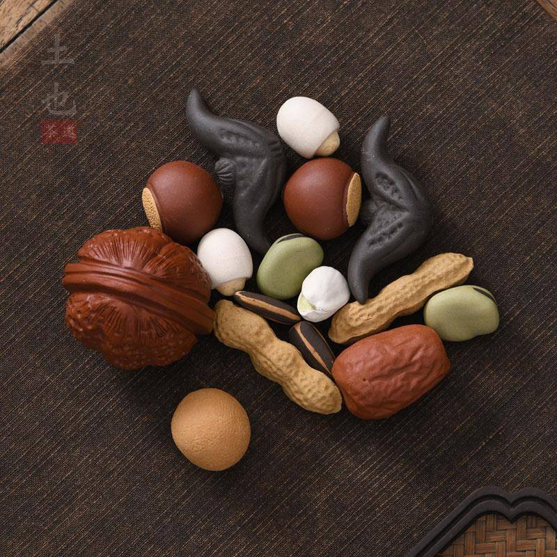 紫砂彷真可养茶宠茶台摆件紫砂花生核桃红枣瓜子桂圆五谷丰登