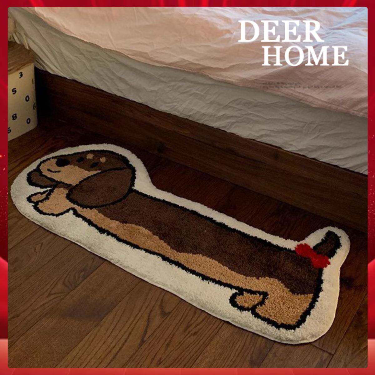 ins可爱腊肠狗tufting植绒地毯卧室长条床边毯防滑沙发全身镜地垫