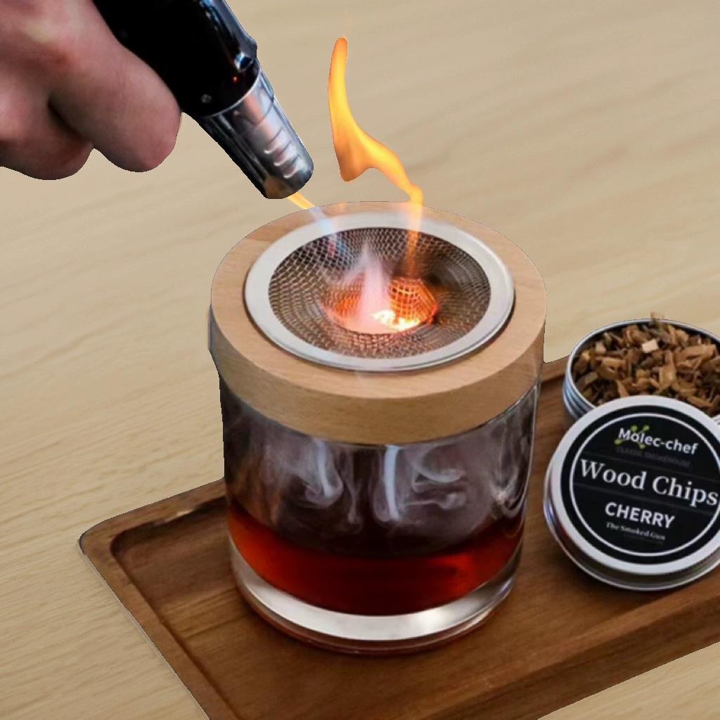 鸡尾酒烟熏木盖威士忌冰球出品增香木罩酒吧创意调酒分子酒烟熏器