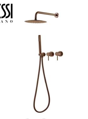 意大利gessi全铜极简黑色暗装入墙式淋浴花洒悬吊式天花板埋墙玫