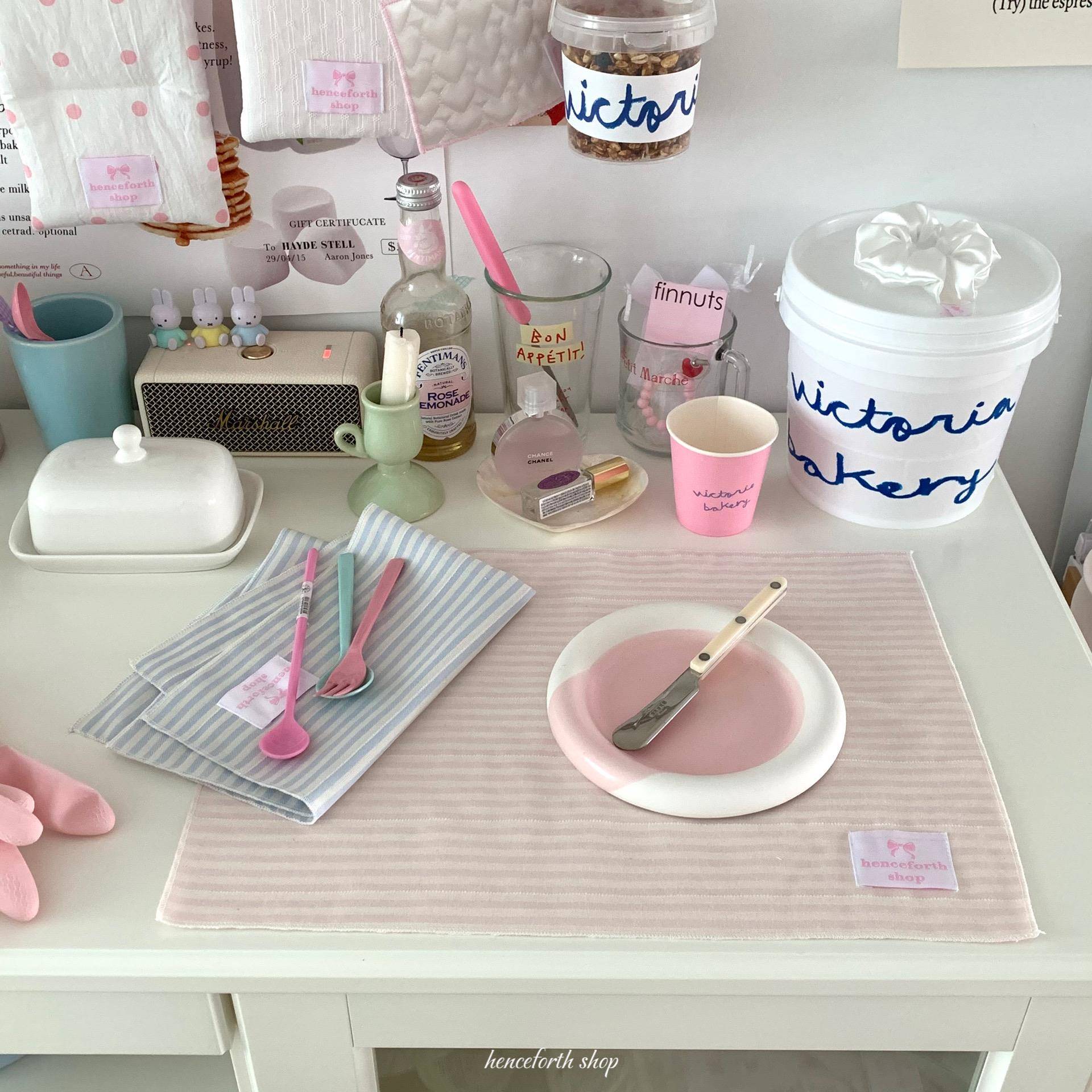 henceforth柔粉蓝色条纹餐垫餐巾自制低饱和桌垫韩系ins桌面装饰