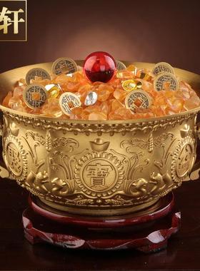 纯黄铜聚宝盆大号摆件聚财招财进宝铜香炉家居店铺柜台装饰礼品