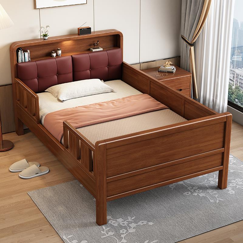 老人床带护栏围栏栏杆扶手家用居家养老院专用硬板床全实木高脚床