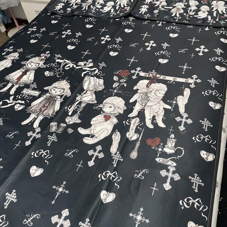 破碎小羊哥特风甜酷Lolita夏季暗黑风冰丝凉席可机洗透气冰三件套