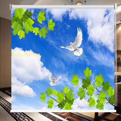 卷帘蓝天白云天景厨房卧室阳台遮阳遮阳防水卷帘型